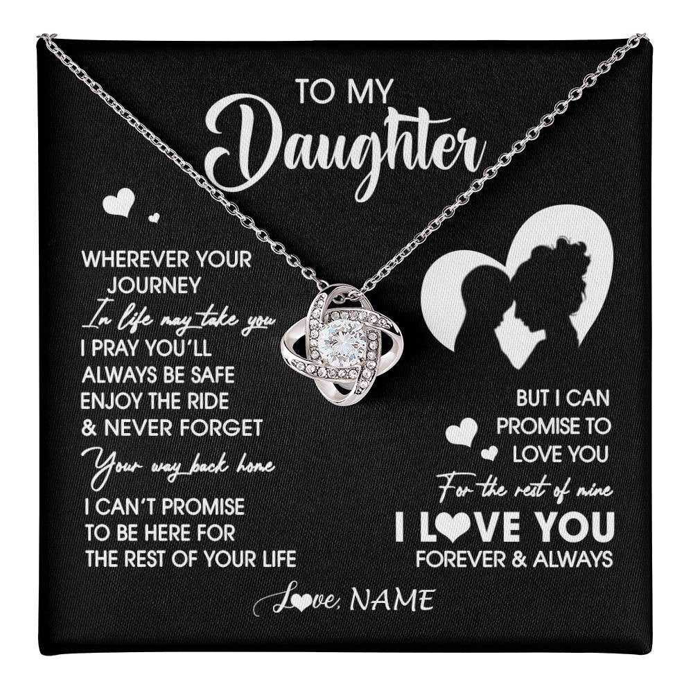 Love Knot Necklace 14K White Gold Finish | 1 | Personalized To My Daughter Necklace From Mom Mother Wherever Your Journey Daughter Birthday Gifts Graduation Christmas Customized Gift Box Message Card | teecentury