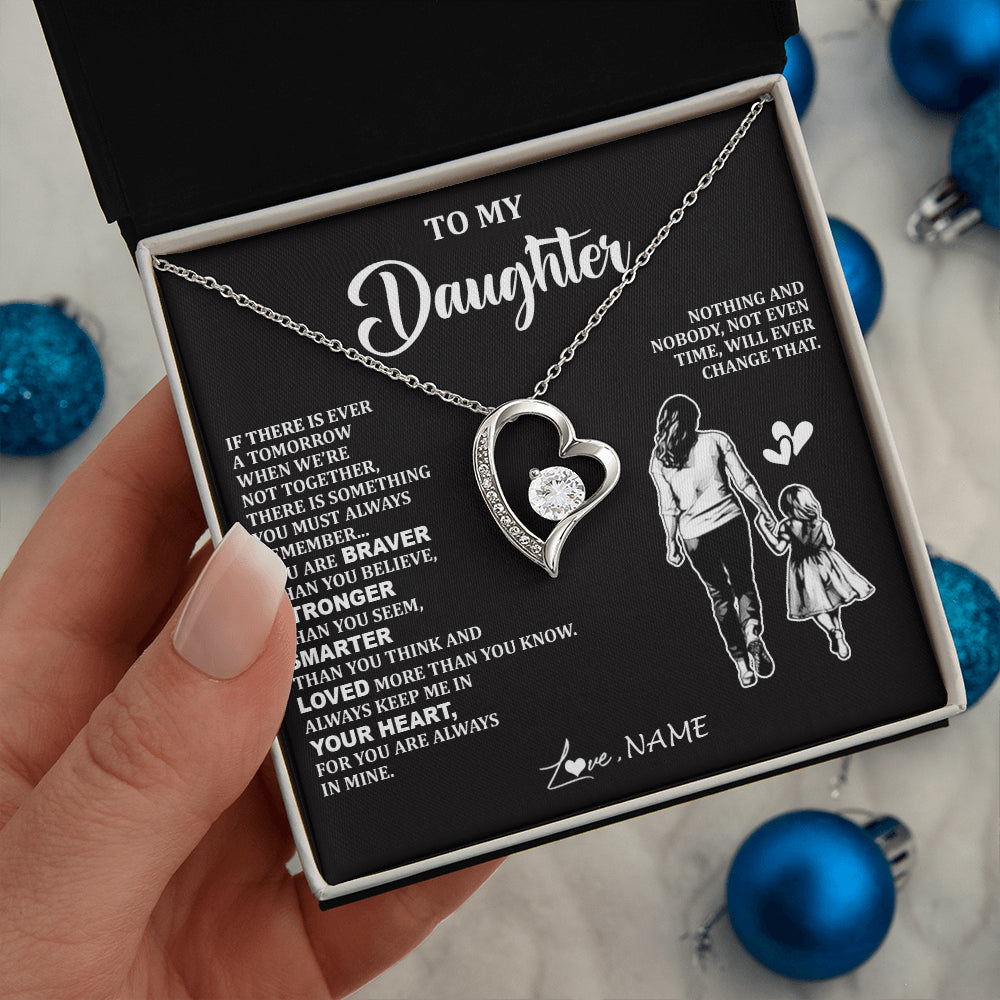 Forever Love Necklace 14K White Gold Finish | 2 | Personalized To My Daughter Necklace From Mom Mother You Are Always In Mine Beautiful Daughter Birthday Jewelry Graduation Christmas With Gift Box Message Card | teecentury