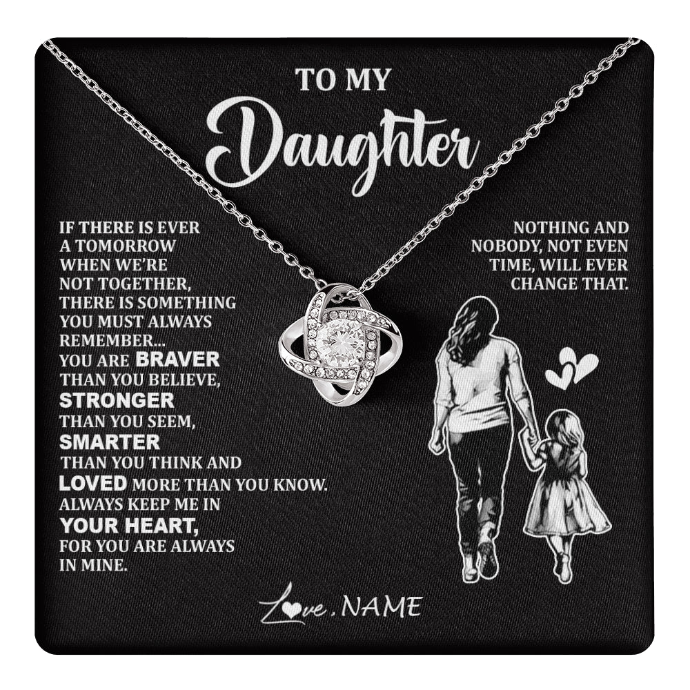 Love Knot Necklace 14K White Gold Finish | 1 | Personalized To My Daughter Necklace From Mom Mother You Are Always In Mine Beautiful Daughter Birthday Jewelry Graduation Christmas With Gift Box Message Card | teecentury