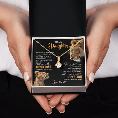 Alluring Beauty Necklace 18K Yellow Gold Finish | 2 | Personalized To My Daughter Necklace From Mom Mother You Will Never Lose Lion Daughter Birthday Gifts Graduation Christmas Customized Gift Box Message Card | teecentury