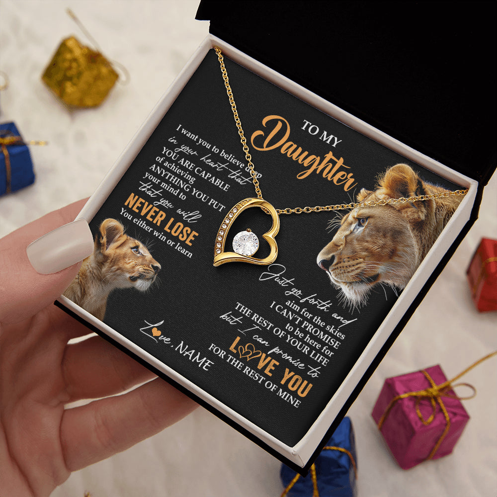 Forever Love Necklace 18K Yellow Gold Finish | 2 | Personalized To My Daughter Necklace From Mom Mother You Will Never Lose Lion Daughter Birthday Gifts Graduation Christmas Customized Gift Box Message Card | teecentury