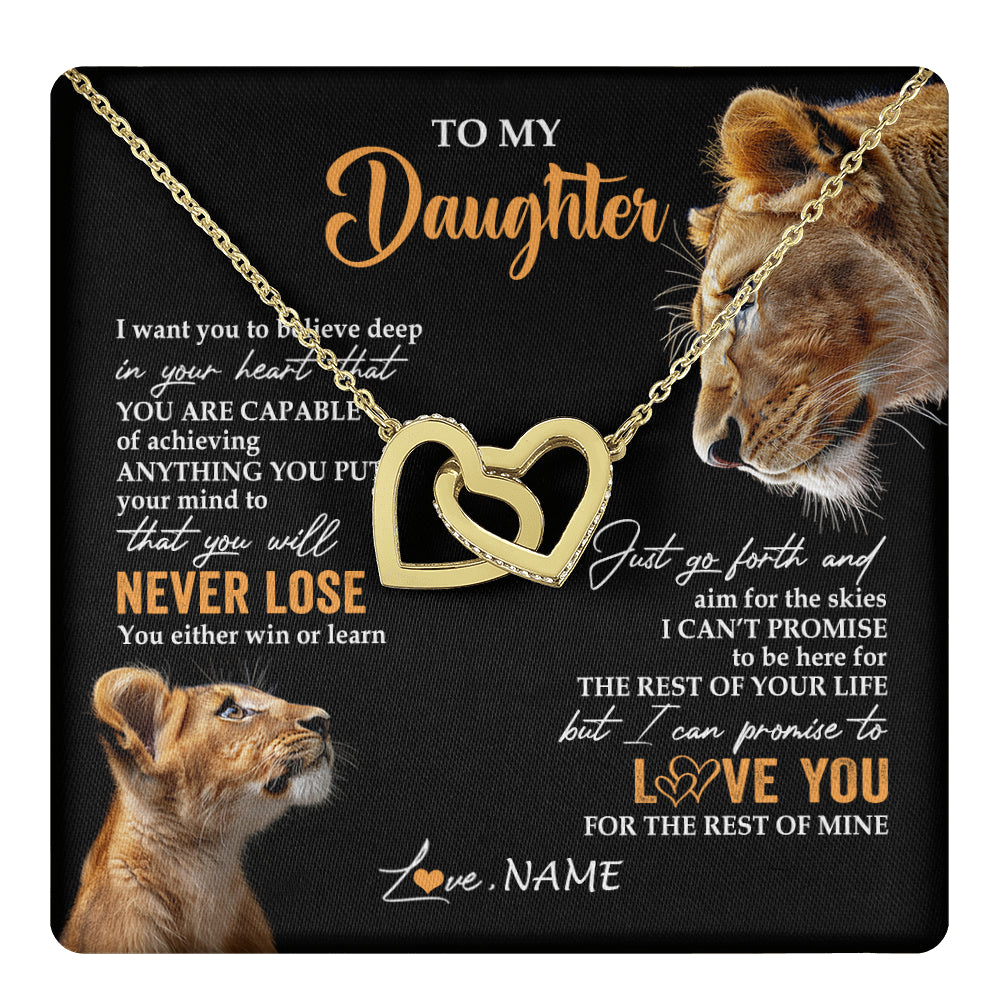 Interlocking Hearts Necklace 18K Yellow Gold Finish | 1 | Personalized To My Daughter Necklace From Mom Mother You Will Never Lose Lion Daughter Birthday Gifts Graduation Christmas Customized Gift Box Message Card | teecentury