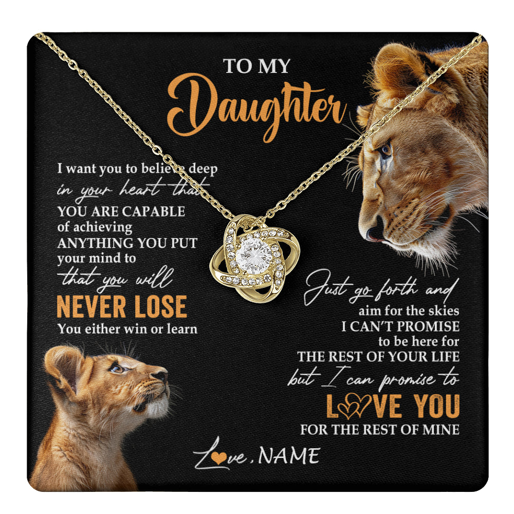 Love Knot Necklace 18K Yellow Gold Finish | 1 | Personalized To My Daughter Necklace From Mom Mother You Will Never Lose Lion Daughter Birthday Gifts Graduation Christmas Customized Gift Box Message Card | teecentury