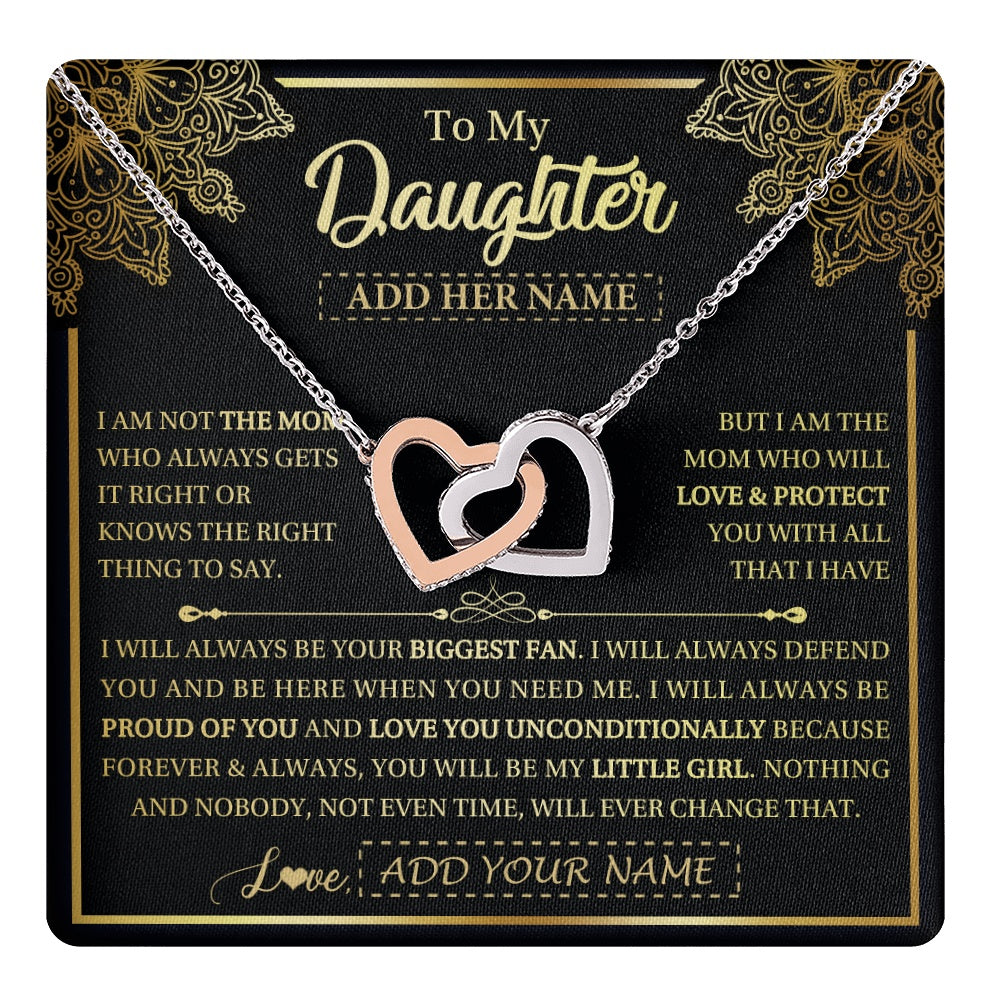 Interlocking Hearts Necklace Stainless Steel & Rose Gold Finish | 1 | Personalized To My Daughter Necklace From Mom Mother Your Biggest Fan Birthday Gifts For Daughter Gifts Christmas Jewelry Custom Gift Box Message Card | teecentury.myshopify