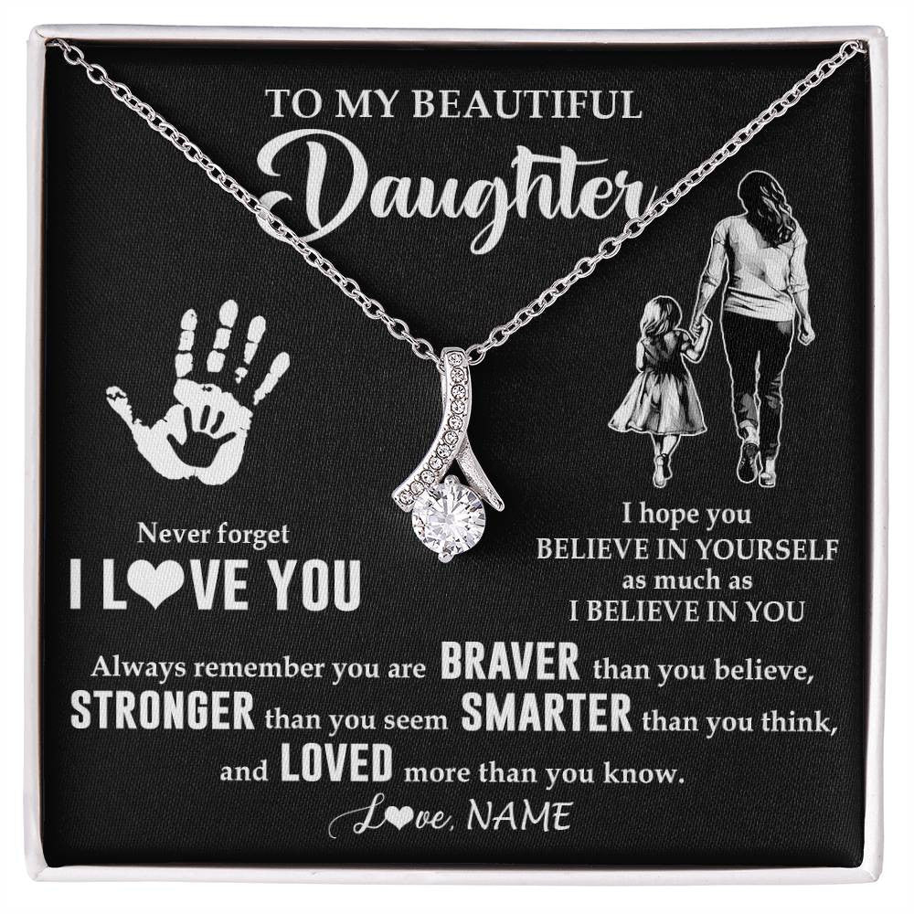 Alluring Beauty Necklace 14K White Gold Finish | 1 | Personalized To My Daughter Necklace From Mom Never Forget I Love You Daughter Birthday Gifts Christmas New Year Graduation Customized Gift Box Message Card | teecentury