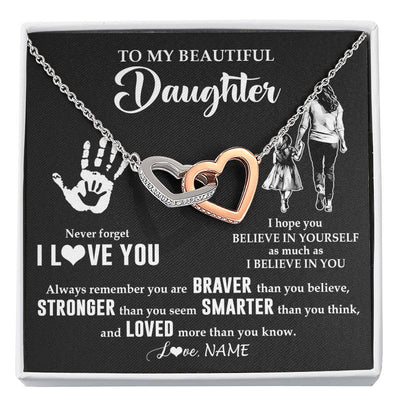 Interlocking Hearts Necklace Stainless Steel & Rose Gold Finish | 1 | Personalized To My Daughter Necklace From Mom Never Forget I Love You Daughter Birthday Gifts Christmas New Year Graduation Customized Gift Box Message Card | teecentury