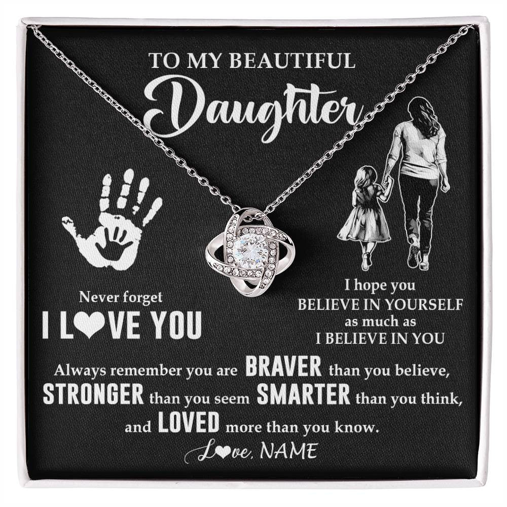 Love Knot Necklace 14K White Gold Finish | 1 | Personalized To My Daughter Necklace From Mom Never Forget I Love You Daughter Birthday Gifts Christmas New Year Graduation Customized Gift Box Message Card | teecentury