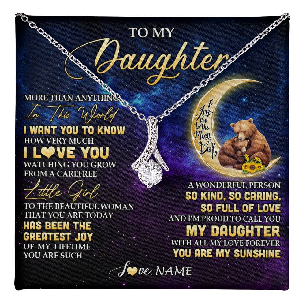 Alluring Beauty Necklace 14K White Gold Finish | 1 | Personalized To My Daughter Necklace From Mom Positive Energy Encourage Brave Little Bear Daughter Birthday Gifts Christmas Customized Gift Box Message Card | teecentury