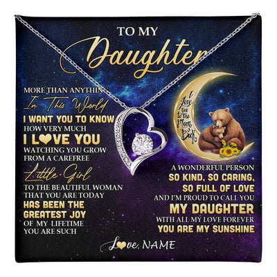 Forever Love Necklace 14K White Gold Finish | 1 | Personalized To My Daughter Necklace From Mom Positive Energy Encourage Brave Little Bear Daughter Birthday Gifts Christmas Customized Gift Box Message Card | teecentury