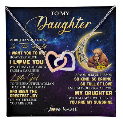 Interlocking Hearts Necklace Stainless Steel & Rose Gold Finish | 1 | Personalized To My Daughter Necklace From Mom Positive Energy Encourage Brave Little Bear Daughter Birthday Gifts Christmas Customized Gift Box Message Card | teecentury