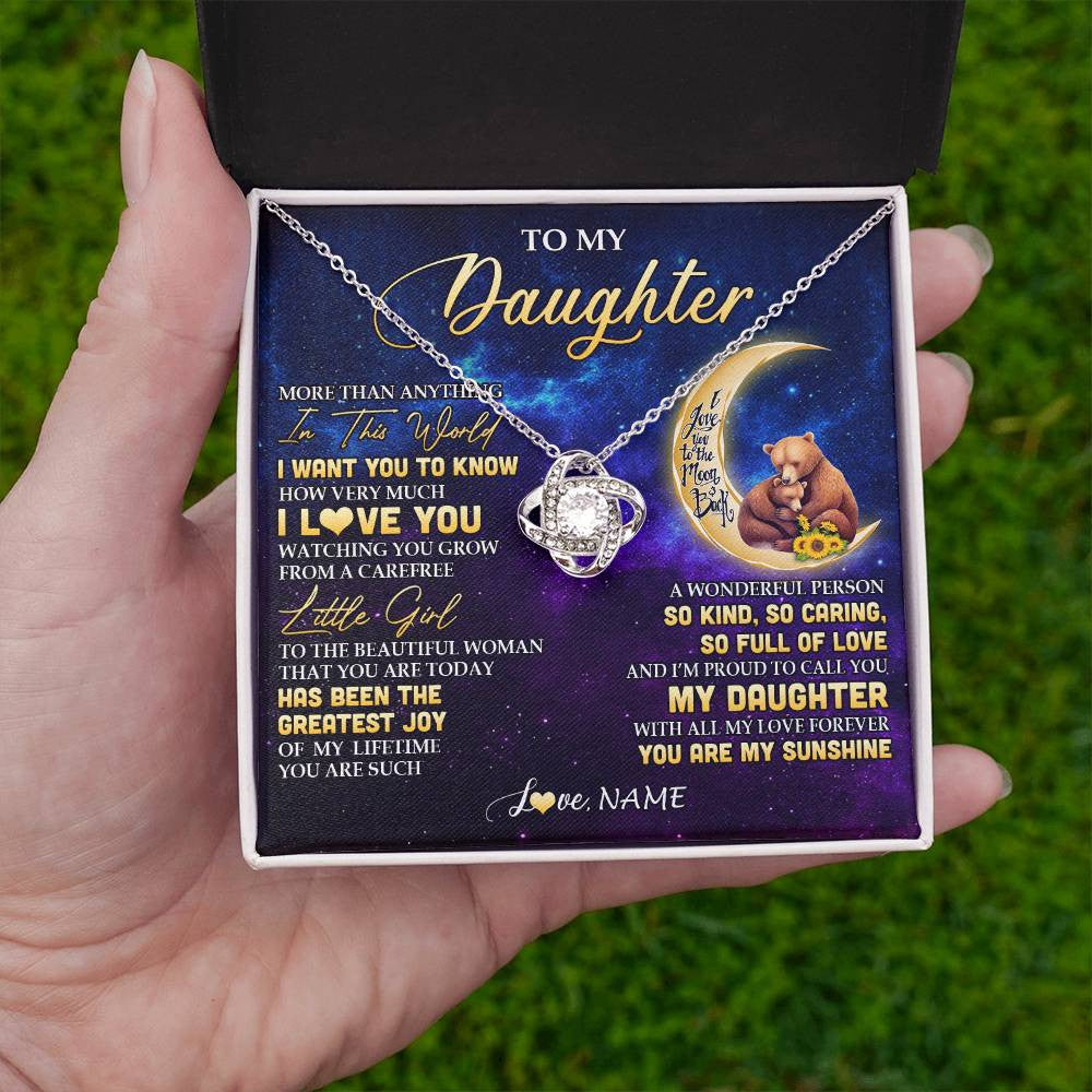 Love Knot Necklace 14K White Gold Finish | 2 | Personalized To My Daughter Necklace From Mom Positive Energy Encourage Brave Little Bear Daughter Birthday Gifts Christmas Customized Gift Box Message Card | teecentury