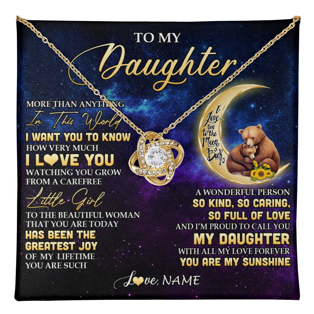 Love Knot Necklace 18K Yellow Gold Finish | 1 | Personalized To My Daughter Necklace From Mom Positive Energy Encourage Brave Little Bear Daughter Birthday Gifts Christmas Customized Gift Box Message Card | teecentury
