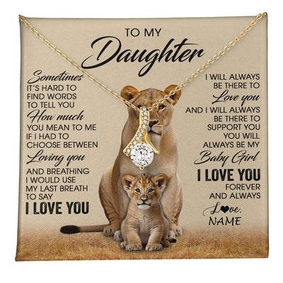 Alluring Beauty Necklace 18K Yellow Gold Finish | 1 | Personalized To My Daughter Necklace From Mom Sometimes It's Hard Lion Daughter Gift Birthday Jewelry Graduation Christmas Customized Gift Box Message Card | teecentury