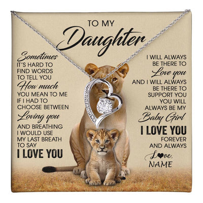 Forever Love Necklace 14K White Gold Finish | 1 | Personalized To My Daughter Necklace From Mom Sometimes It's Hard Lion Daughter Gift Birthday Jewelry Graduation Christmas Customized Gift Box Message Card | teecentury