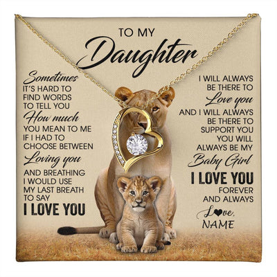 Forever Love Necklace 18K Yellow Gold Finish | 1 | Personalized To My Daughter Necklace From Mom Sometimes It's Hard Lion Daughter Gift Birthday Jewelry Graduation Christmas Customized Gift Box Message Card | teecentury