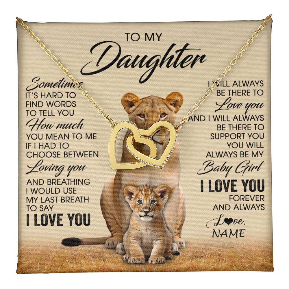 Interlocking Hearts Necklace 18K Yellow Gold Finish | 1 | Personalized To My Daughter Necklace From Mom Sometimes It's Hard Lion Daughter Gift Birthday Jewelry Graduation Christmas Customized Gift Box Message Card | teecentury