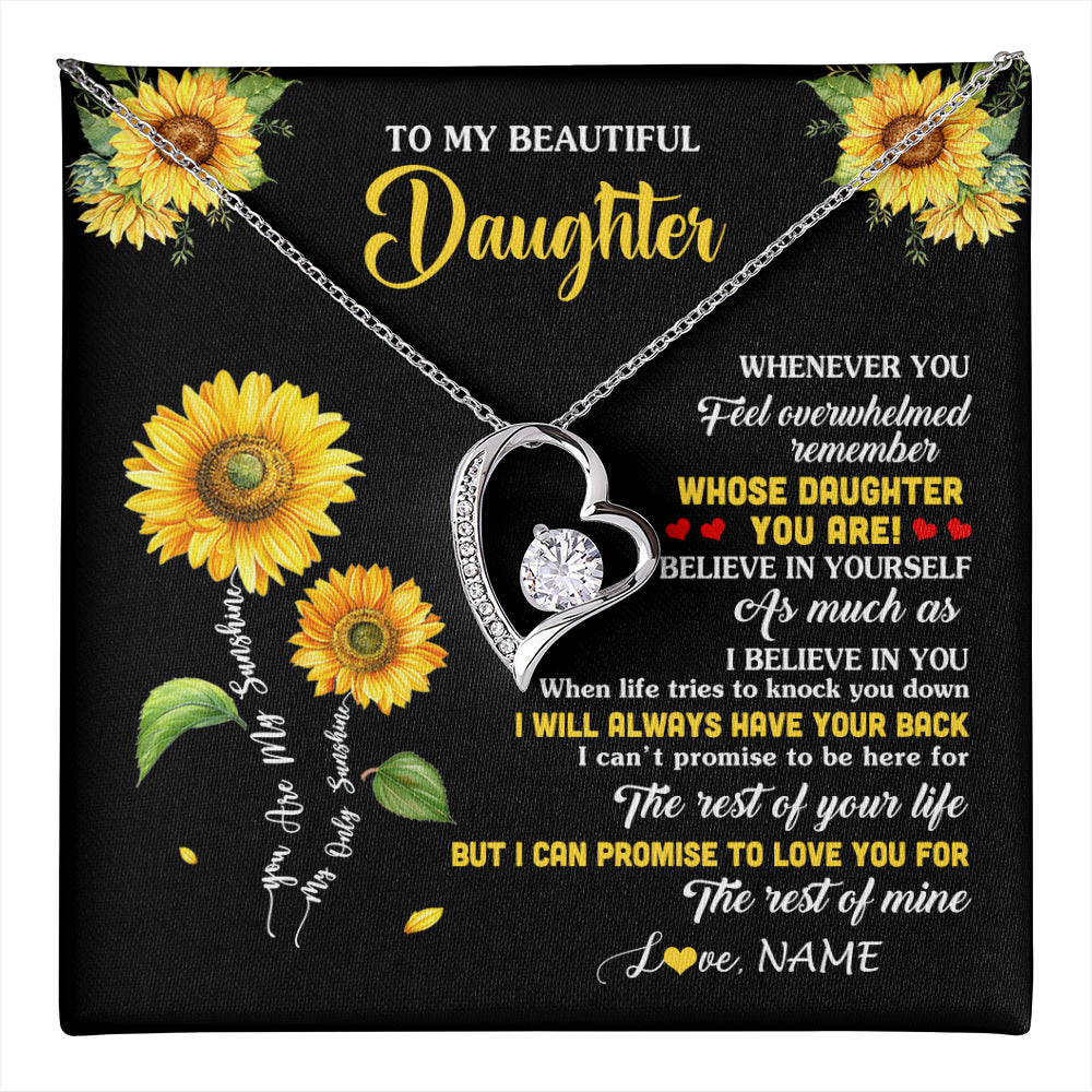 Forever Love Necklace 14K White Gold Finish | 1 | Personalized To My Daughter Necklace From Mom Whenever You Feel Sunflower Daughter Birthday Jewelry Graduation Christmas Customized Gift Box Message Card | teecentury