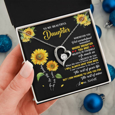 Forever Love Necklace 14K White Gold Finish | 2 | Personalized To My Daughter Necklace From Mom Whenever You Feel Sunflower Daughter Birthday Jewelry Graduation Christmas Customized Gift Box Message Card | teecentury