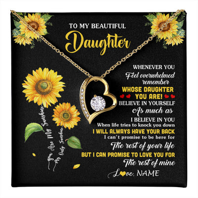 Forever Love Necklace 18K Yellow Gold Finish | 1 | Personalized To My Daughter Necklace From Mom Whenever You Feel Sunflower Daughter Birthday Jewelry Graduation Christmas Customized Gift Box Message Card | teecentury