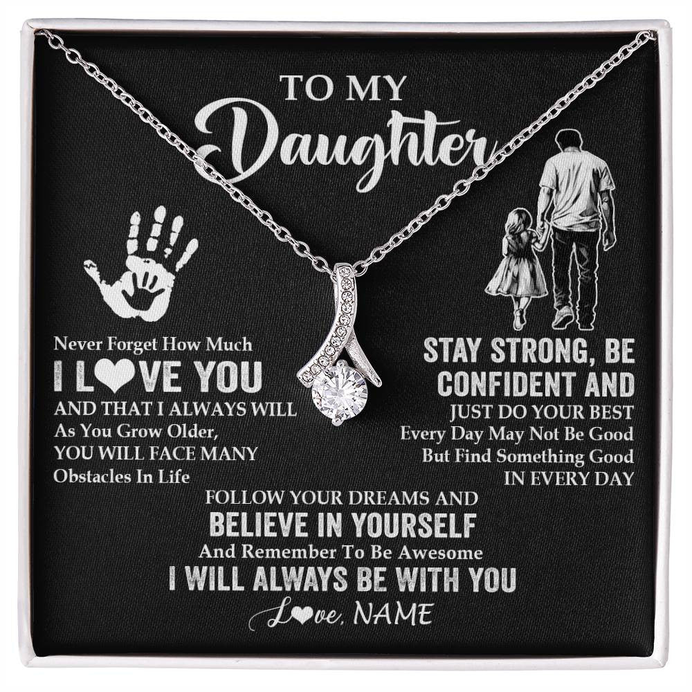 Alluring Beauty Necklace 14K White Gold Finish | 1 | Personalized To My Daughter Necklace I Love You Forever From Dad Daughter Birthday Gifts Christmas Thanksgiving Graduation Customized Gift Box Message Card | teecentury