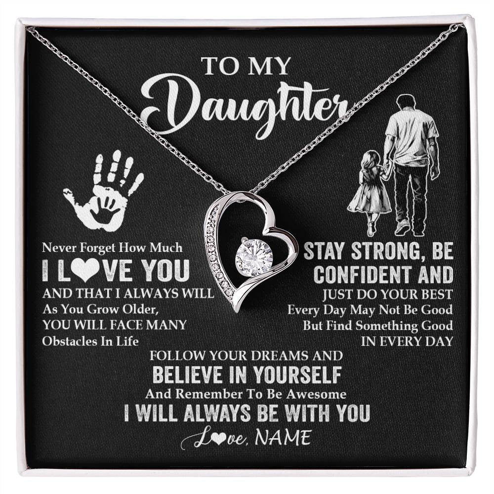 Forever Love Necklace 14K White Gold Finish | 1 | Personalized To My Daughter Necklace I Love You Forever From Dad Daughter Birthday Gifts Christmas Thanksgiving Graduation Customized Gift Box Message Card | teecentury