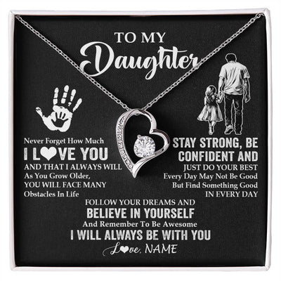 Forever Love Necklace 14K White Gold Finish | 1 | Personalized To My Daughter Necklace I Love You Forever From Dad Daughter Birthday Gifts Christmas Thanksgiving Graduation Customized Gift Box Message Card | teecentury