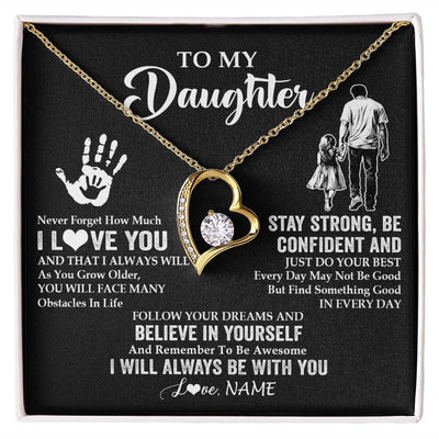 Forever Love Necklace 18K Yellow Gold Finish | 1 | Personalized To My Daughter Necklace I Love You Forever From Dad Daughter Birthday Gifts Christmas Thanksgiving Graduation Customized Gift Box Message Card | teecentury