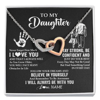 Interlocking Hearts Necklace Stainless Steel & Rose Gold Finish | 1 | Personalized To My Daughter Necklace I Love You Forever From Dad Daughter Birthday Gifts Christmas Thanksgiving Graduation Customized Gift Box Message Card | teecentury
