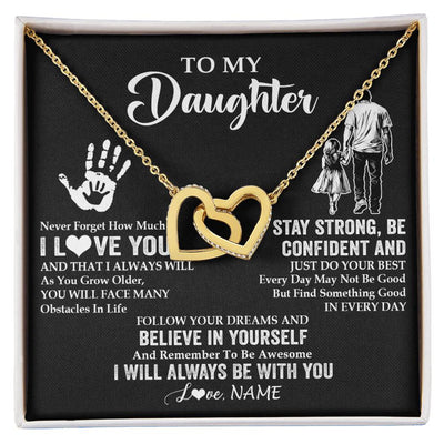 Interlocking Hearts Necklace 18K Yellow Gold Finish | 1 | Personalized To My Daughter Necklace I Love You Forever From Dad Daughter Birthday Gifts Christmas Thanksgiving Graduation Customized Gift Box Message Card | teecentury