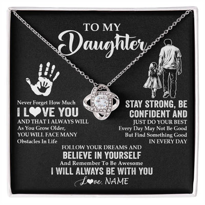 Love Knot Necklace 14K White Gold Finish | 1 | Personalized To My Daughter Necklace I Love You Forever From Dad Daughter Birthday Gifts Christmas Thanksgiving Graduation Customized Gift Box Message Card | teecentury