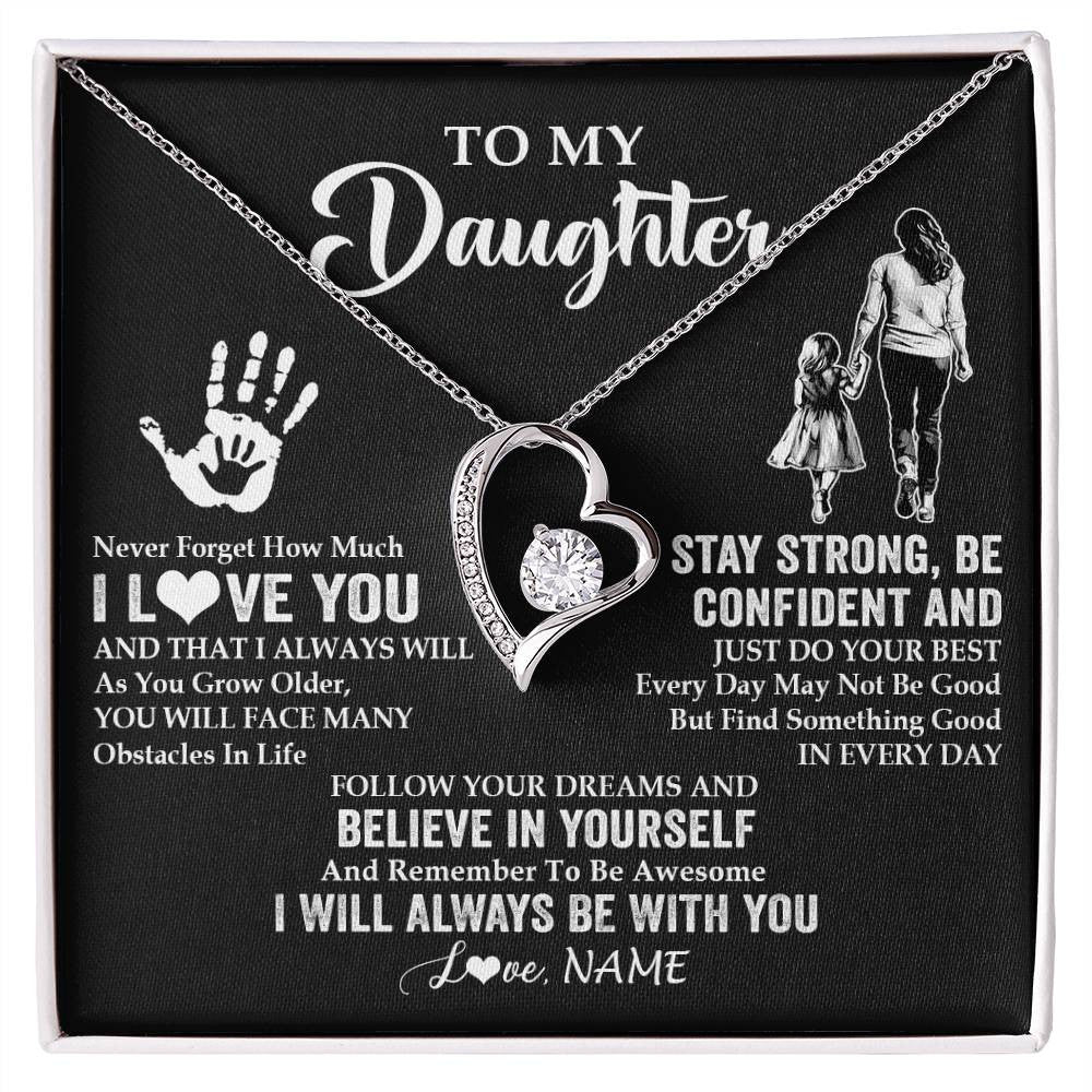 Forever Love Necklace 14K White Gold Finish | 1 | Personalized To My Daughter Necklace I Love You Forever From Mom Daughter Birth Ifts Christmas Thanksgiving Graduation Customized Gift Box Message Card | teecentury