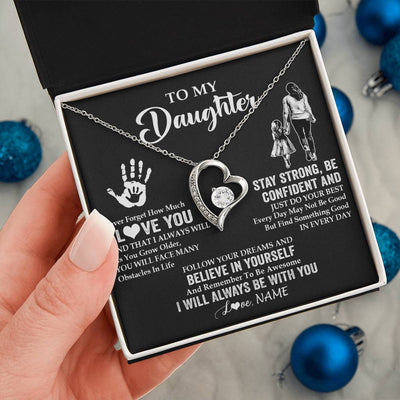 Forever Love Necklace 14K White Gold Finish | 2 | Personalized To My Daughter Necklace I Love You Forever From Mom Daughter Birth Ifts Christmas Thanksgiving Graduation Customized Gift Box Message Card | teecentury