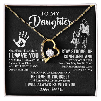 Forever Love Necklace 18K Yellow Gold Finish | 1 | Personalized To My Daughter Necklace I Love You Forever From Mom Daughter Birth Ifts Christmas Thanksgiving Graduation Customized Gift Box Message Card | teecentury