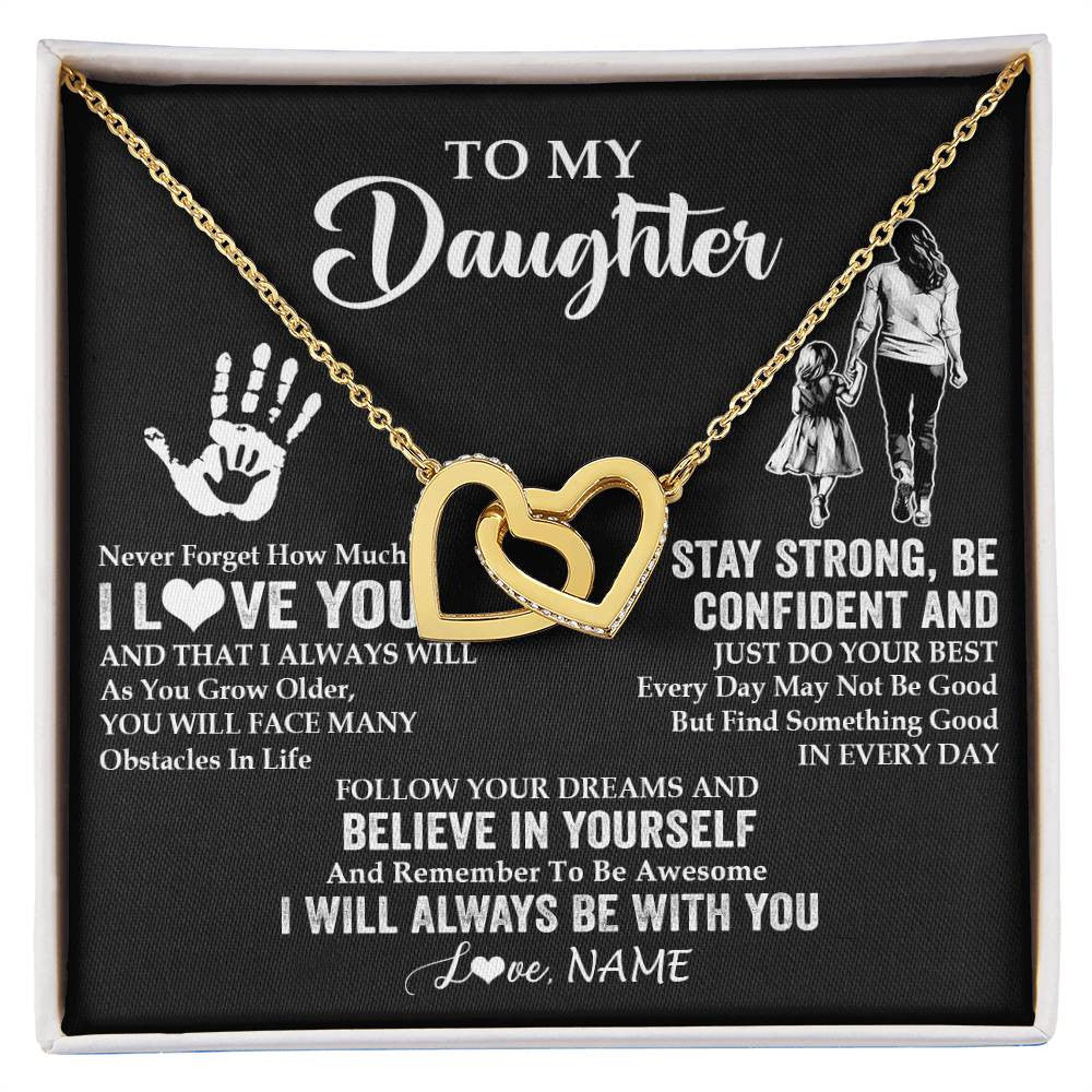 Interlocking Hearts Necklace 18K Yellow Gold Finish | 1 | Personalized To My Daughter Necklace I Love You Forever From Mom Daughter Birth Ifts Christmas Thanksgiving Graduation Customized Gift Box Message Card | teecentury