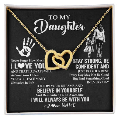 Interlocking Hearts Necklace 18K Yellow Gold Finish | 1 | Personalized To My Daughter Necklace I Love You Forever From Mom Daughter Birth Ifts Christmas Thanksgiving Graduation Customized Gift Box Message Card | teecentury