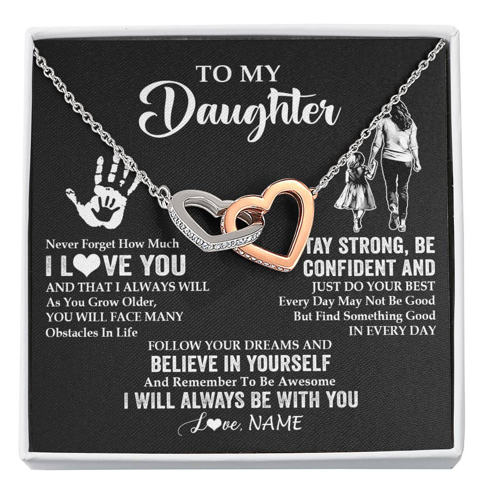 Interlocking Hearts Necklace Stainless Steel & Rose Gold Finish | 1 | Personalized To My Daughter Necklace I Love You Forever From Mom Daughter Birth Ifts Christmas Thanksgiving Graduation Customized Gift Box Message Card | teecentury