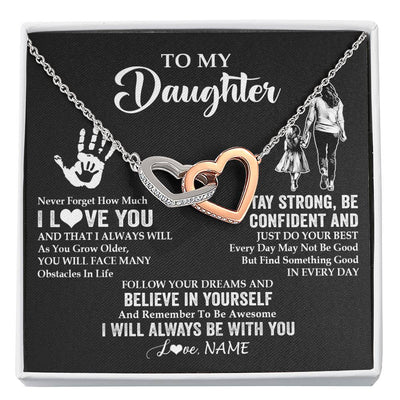 Interlocking Hearts Necklace Stainless Steel & Rose Gold Finish | 1 | Personalized To My Daughter Necklace I Love You Forever From Mom Daughter Birth Ifts Christmas Thanksgiving Graduation Customized Gift Box Message Card | teecentury