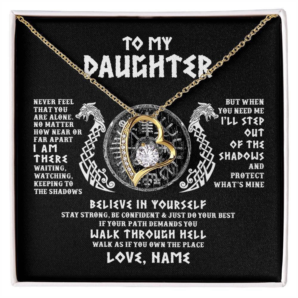 Forever Love Necklace 18K Yellow Gold Finish | 1 | Personalized To My Daughter Necklace Viking Never Feel You Are Alone Odin Scandinavian Norse Runes Daughter Birthday Christmas Customized Gift Box Message Card | teecentury