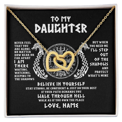 Interlocking Hearts Necklace 18K Yellow Gold Finish | 1 | Personalized To My Daughter Necklace Viking Never Feel You Are Alone Odin Scandinavian Norse Runes Daughter Birthday Christmas Customized Gift Box Message Card | teecentury