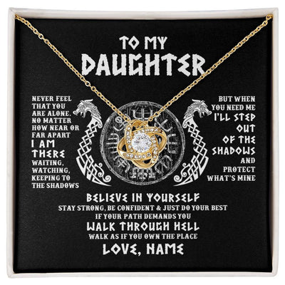 Love Knot Necklace 18K Yellow Gold Finish | 1 | Personalized To My Daughter Necklace Viking Never Feel You Are Alone Odin Scandinavian Norse Runes Daughter Birthday Christmas Customized Gift Box Message Card | teecentury