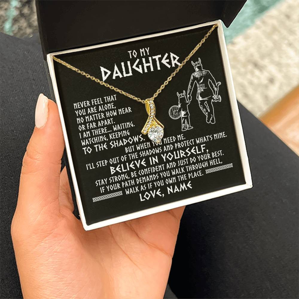 Alluring Beauty Necklace 18K Yellow Gold Finish | 2 | Personalized To My Daughter Necklace Viking Never Feel You Are Alone Scandinavian Runes Viking Daughter Birthday Christmas Customized Gift Box Message Card | teecentury
