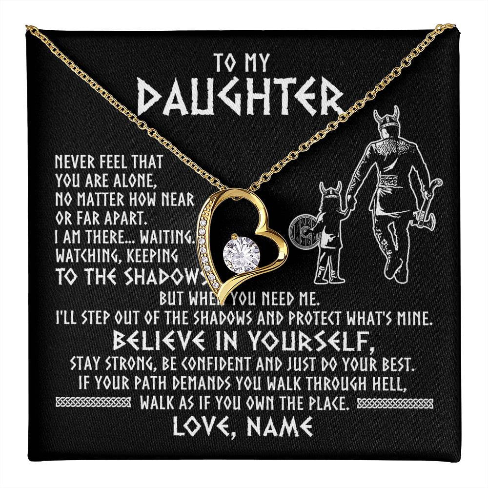 Forever Love Necklace 18K Yellow Gold Finish | 1 | Personalized To My Daughter Necklace Viking Never Feel You Are Alone Scandinavian Runes Viking Daughter Birthday Christmas Customized Gift Box Message Card | teecentury