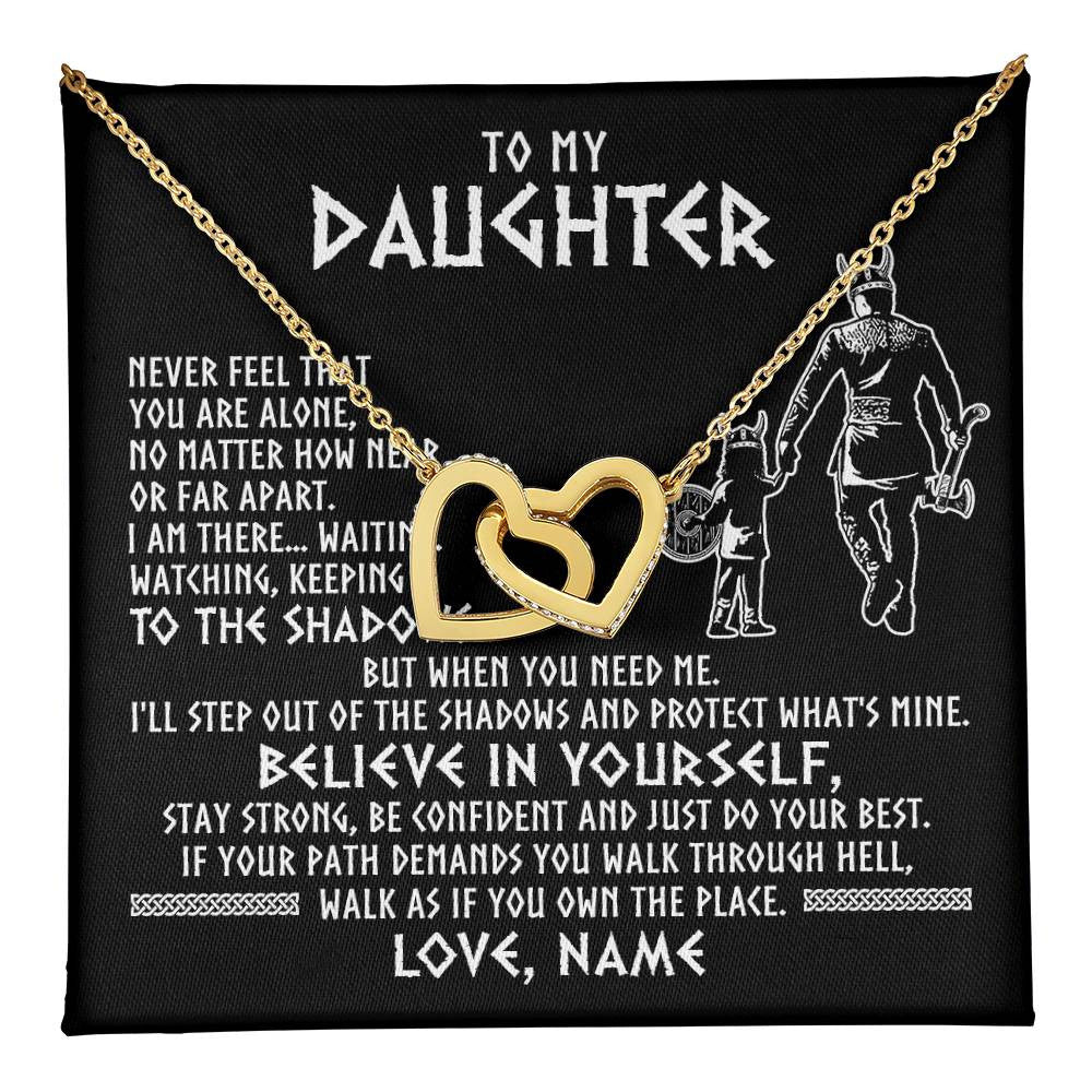 Interlocking Hearts Necklace 18K Yellow Gold Finish | 1 | Personalized To My Daughter Necklace Viking Never Feel You Are Alone Scandinavian Runes Viking Daughter Birthday Christmas Customized Gift Box Message Card | teecentury