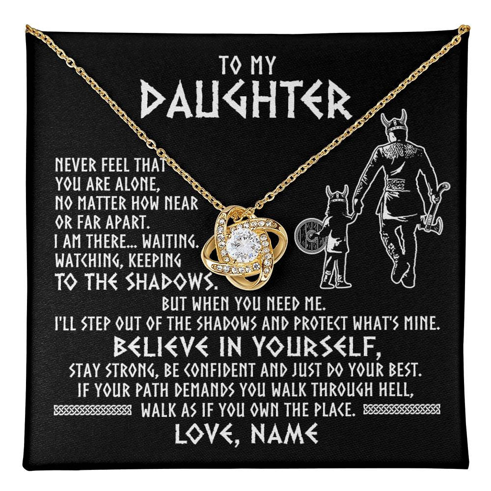 Love Knot Necklace 18K Yellow Gold Finish | 1 | Personalized To My Daughter Necklace Viking Never Feel You Are Alone Scandinavian Runes Viking Daughter Birthday Christmas Customized Gift Box Message Card | teecentury