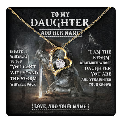 Forever Love Necklace 18K Yellow Gold Finish | 1 | Personalized To My Daughter Necklace Women Warrior Knights Templar I Am The Storm Best Daughter Birthday Gifts Graduation Christmas Gift Box Message Card | teecentury