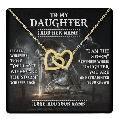 Interlocking Hearts Necklace 18K Yellow Gold Finish | 1 | Personalized To My Daughter Necklace Women Warrior Knights Templar I Am The Storm Best Daughter Birthday Gifts Graduation Christmas Gift Box Message Card | teecentury
