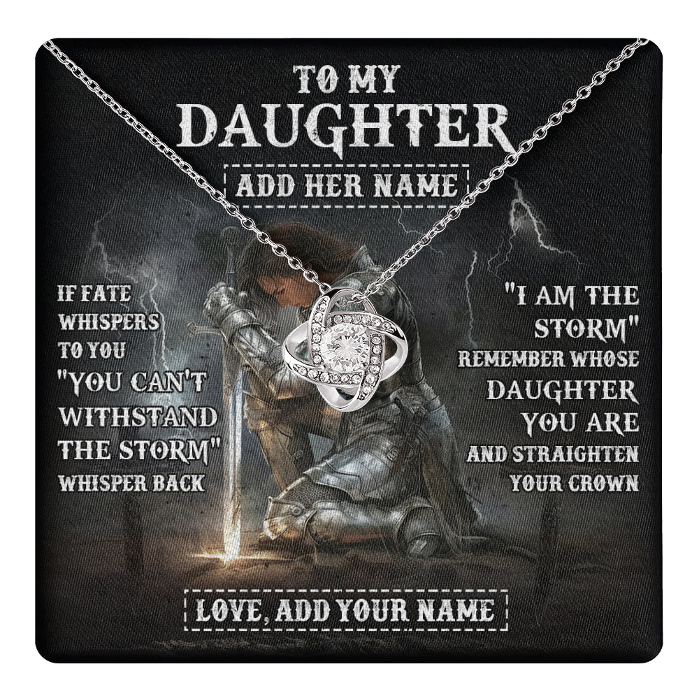 Love Knot Necklace 14K White Gold Finish | 1 | Personalized To My Daughter Necklace Women Warrior Knights Templar I Am The Storm Best Daughter Birthday Gifts Graduation Christmas Gift Box Message Card | teecentury
