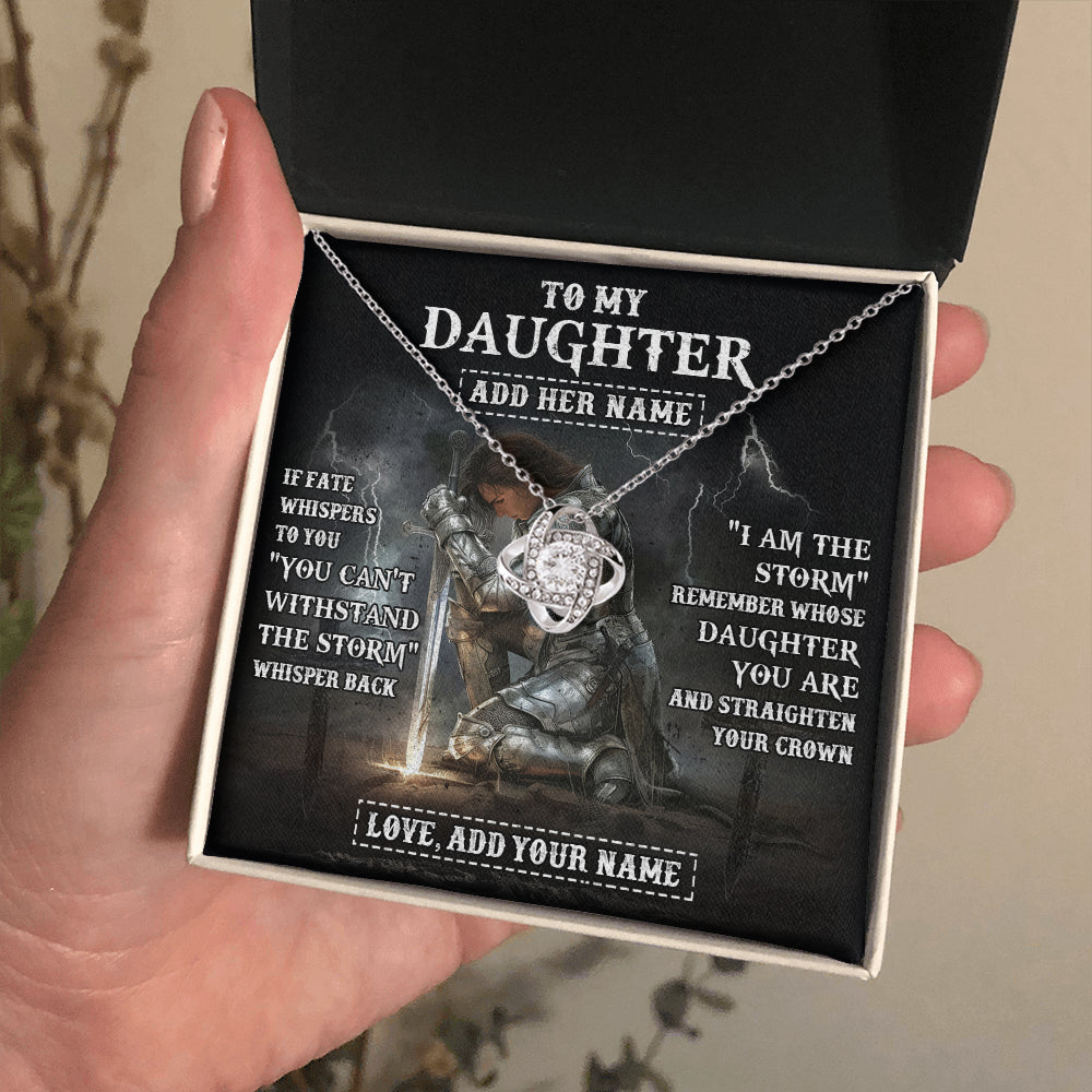 Love Knot Necklace 14K White Gold Finish | 2 | Personalized To My Daughter Necklace Women Warrior Knights Templar I Am The Storm Best Daughter Birthday Gifts Graduation Christmas Gift Box Message Card | teecentury