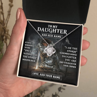 Love Knot Necklace 14K White Gold Finish | 2 | Personalized To My Daughter Necklace Women Warrior Knights Templar I Am The Storm Best Daughter Birthday Gifts Graduation Christmas Gift Box Message Card | teecentury