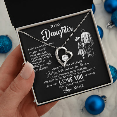 Forever Love Necklace 14K White Gold Finish | 2 | Personalized To My Daughter Necklace You Will Never Lose From Dad Father Daughter Birthday Gifts Graduation Christmas Customized Gift Box Message Card | teecentury